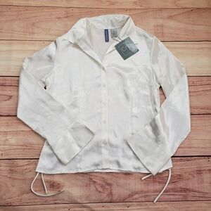 Canyon River Blues Satin Blouse Womens XL White Button Down Long Sleeve Top